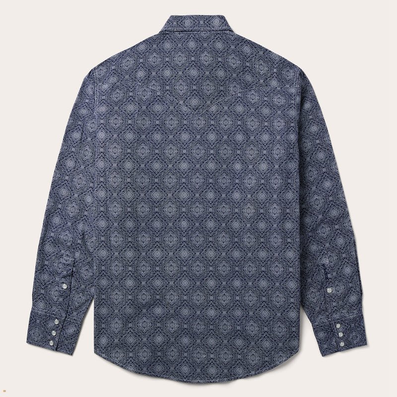 Stetson Shirts Online Sale Mens Medallion Print Western Blue